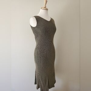 Vintage dress Petit Poudre midi black beige pearl lined neckline mermaid party M